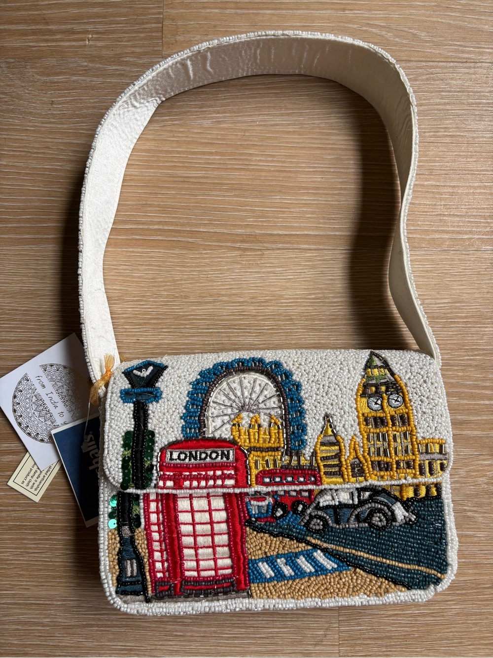 Beaded London Scene Shoulder Bag